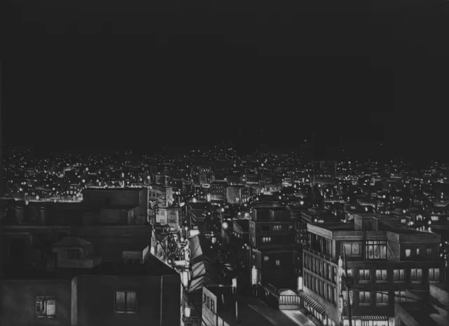 1 Night Landscape-9112. Mezzotint, 40X30cm. 1991