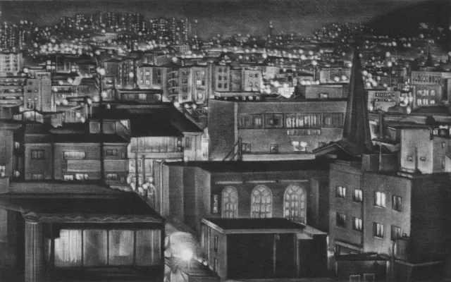 11. Night Landscape-9305. Mezzotint, 23X16cm. 1993