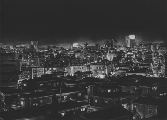 9. Night Landscape-9222. Mezzotint, 40X30cm. 1992